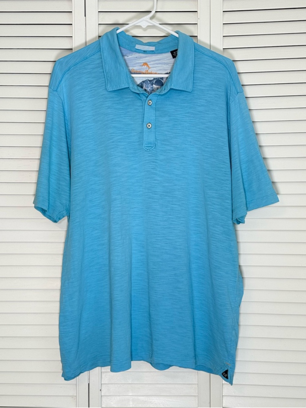 Tommy Bahama Polo Shirt Men's Blue Pima Cotton Slub Short Sleeve Casual Size XL